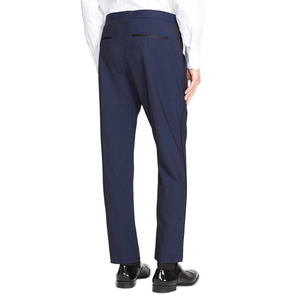 Theory Mens Jake Slim Fit Flat Front Formal Tuxedo Pants 38 Navy Blue - Picture 3 of 5